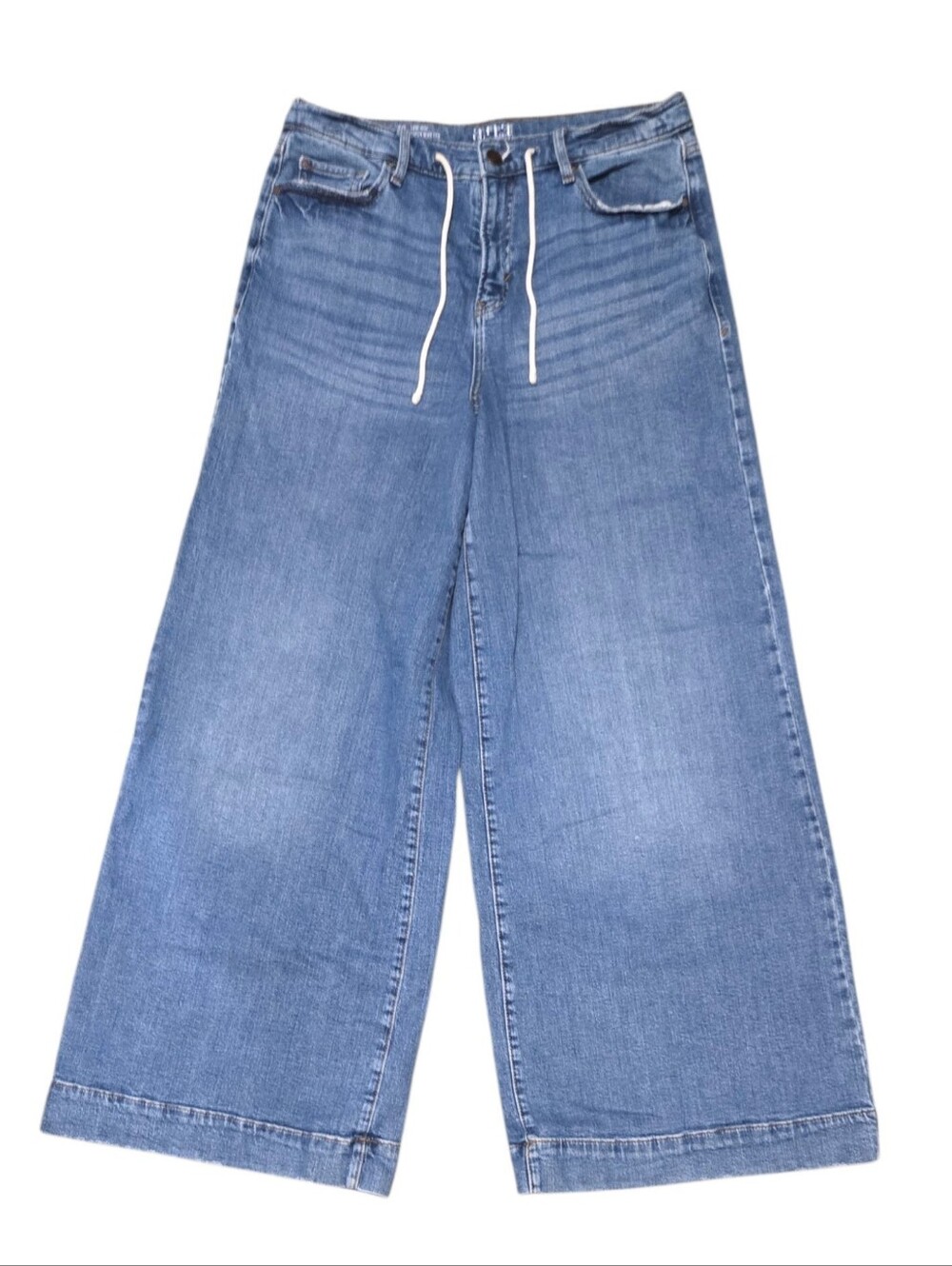 Super Wide Leg Blue Denim Jeans Drawstring Womens Size 10